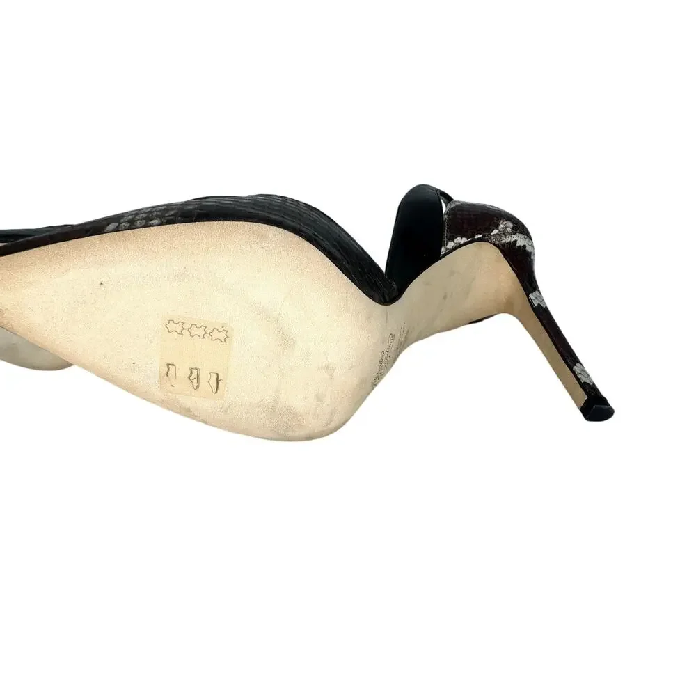 Alejandro Ingelmo Leather Snake Skin Pointed Pumps Heels Brown Size 38